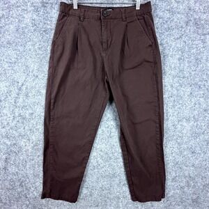 House Brand Carrot Cropped Pants Mens Medium Brown Slash Pockets Pleated Front
